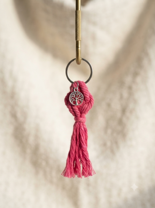Porte clés en Macramé Fushia