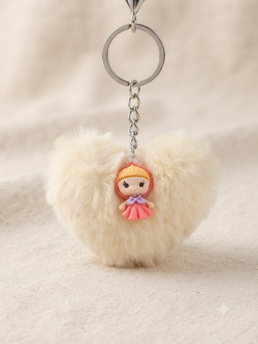 Porte clés Pompon Coeur Jaune