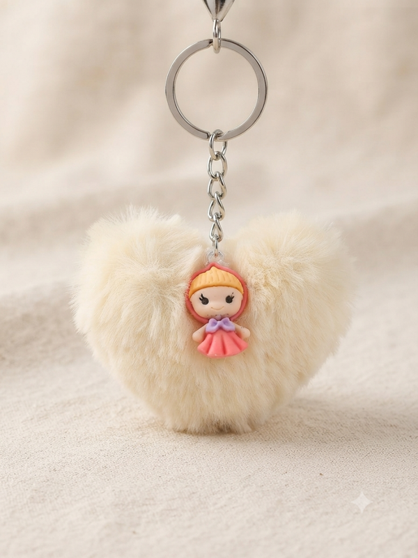 Porte clés Pompon Coeur Jaune