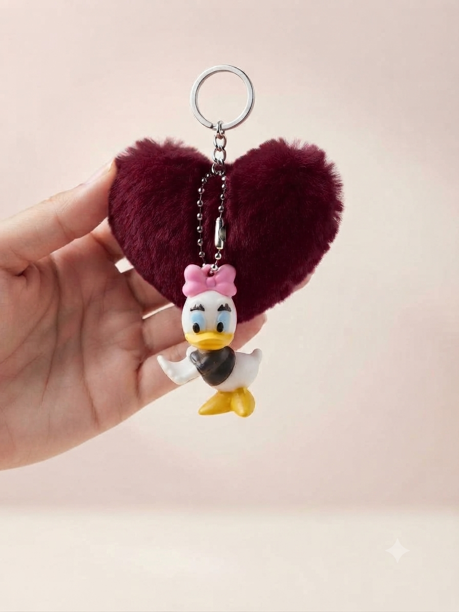 Porte clés Pompon Coeur Bordeaux