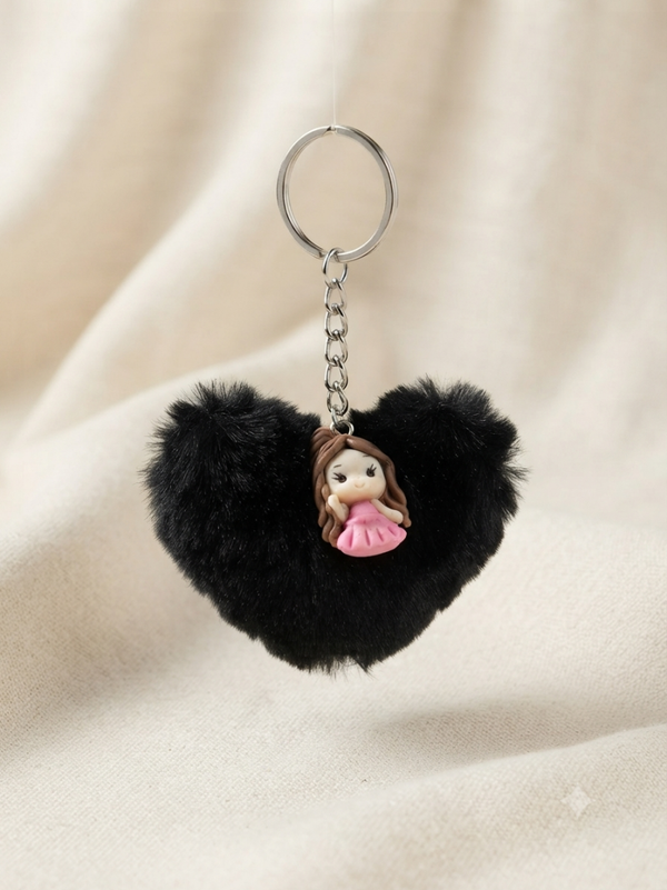 Porte clés Pompon Coeur Noir