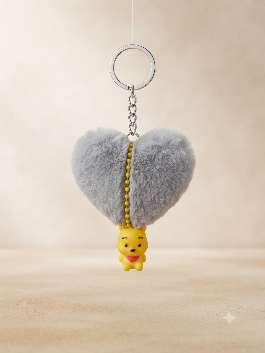 Porte clés Pompon Coeur Gris