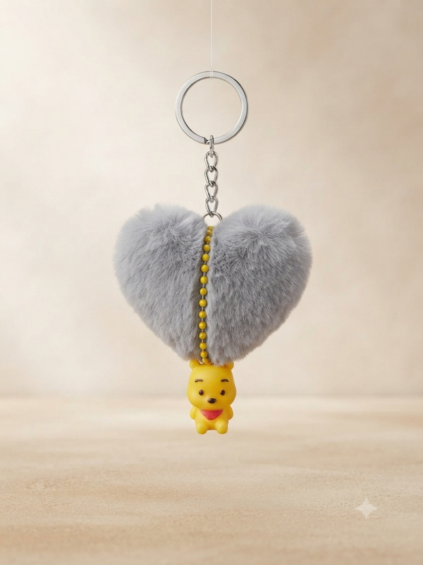Porte clés Pompon Coeur Gris