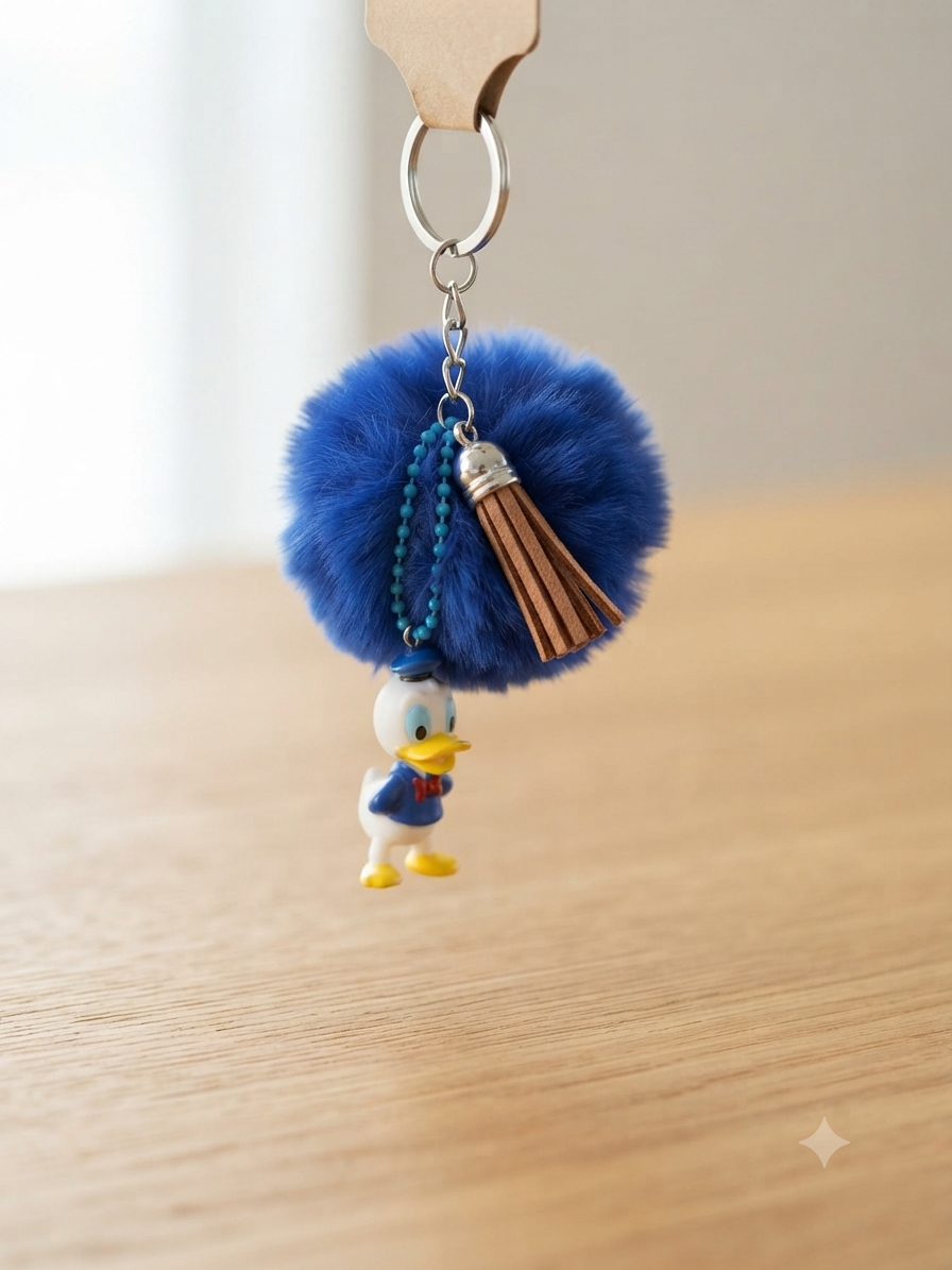 Porte clés Pompon Bleu Foncé