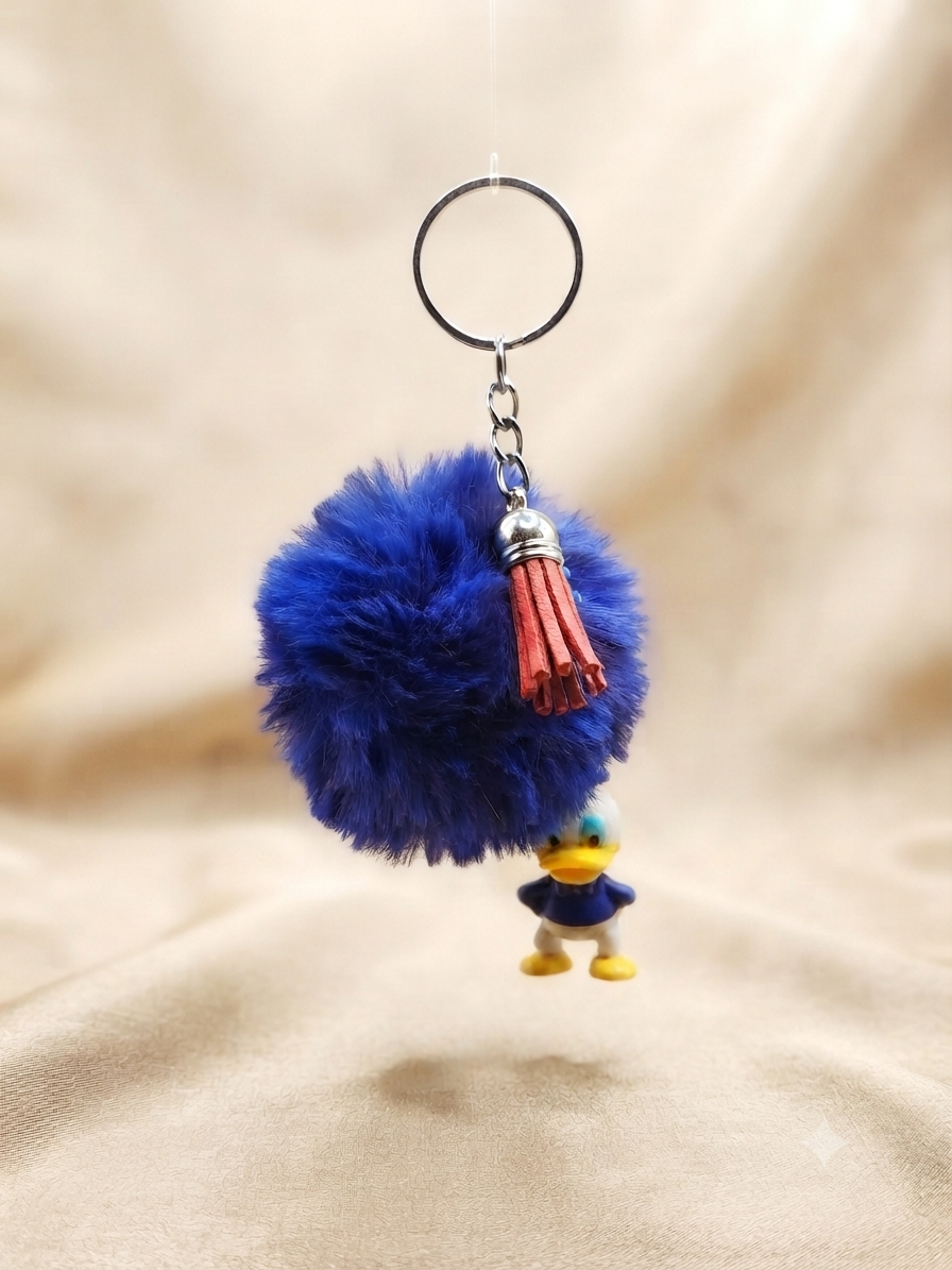 Porte clés Pompon Bleu Foncé