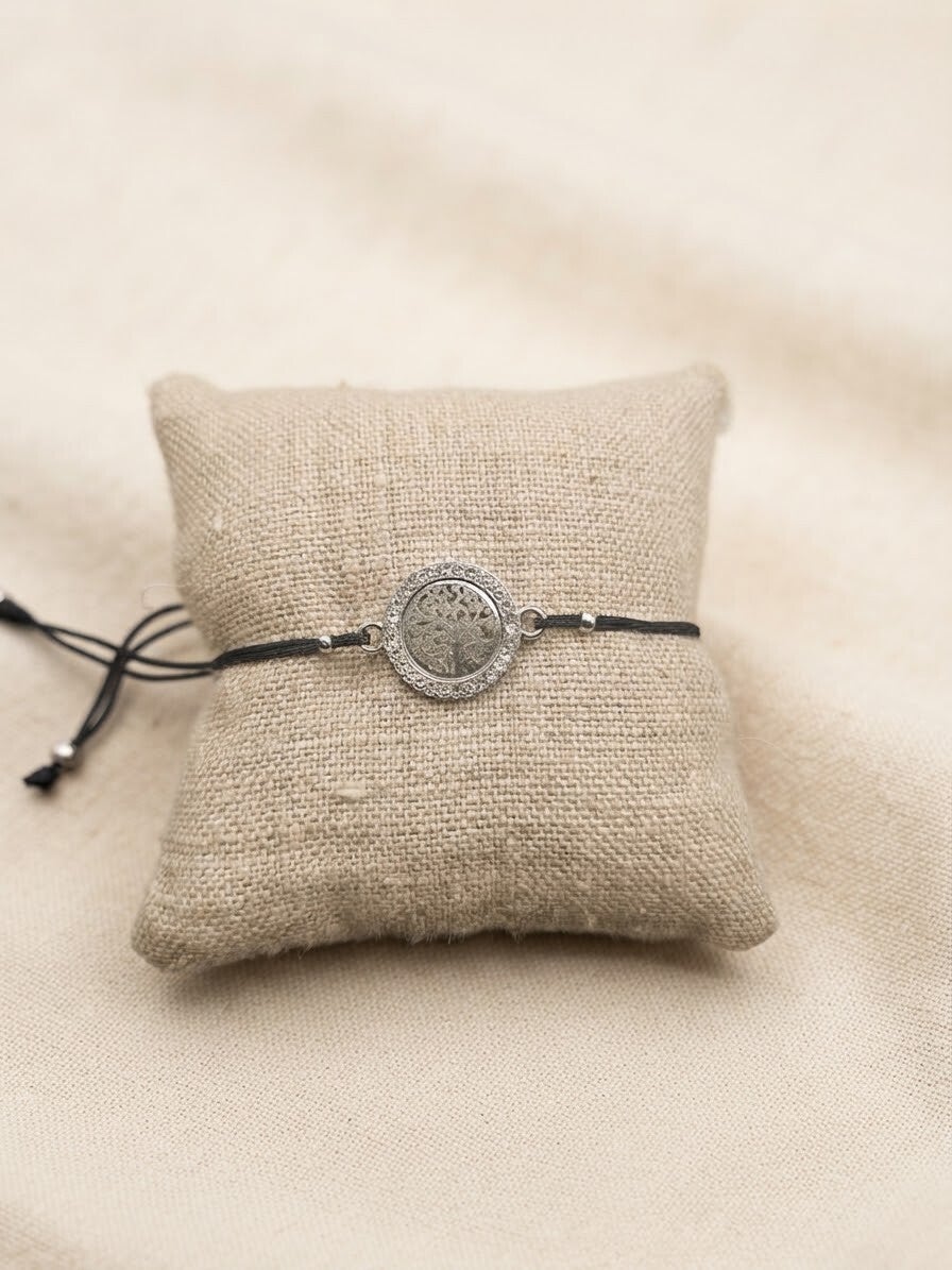 Bracelet Noir Arbre de Vie Argenté