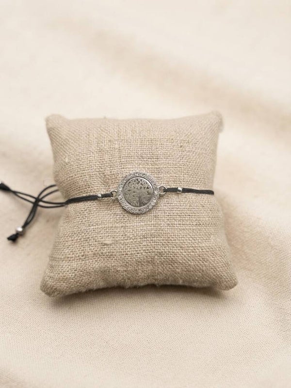 Bracelet Noir Arbre de Vie Argenté