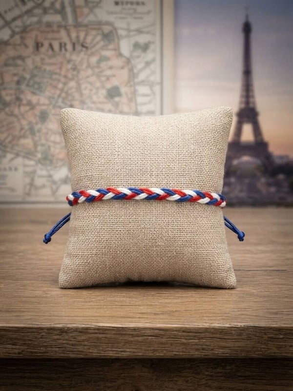 Bracelet Nylon Tressée Tricolore Bleu/ Blanc/ Rouge