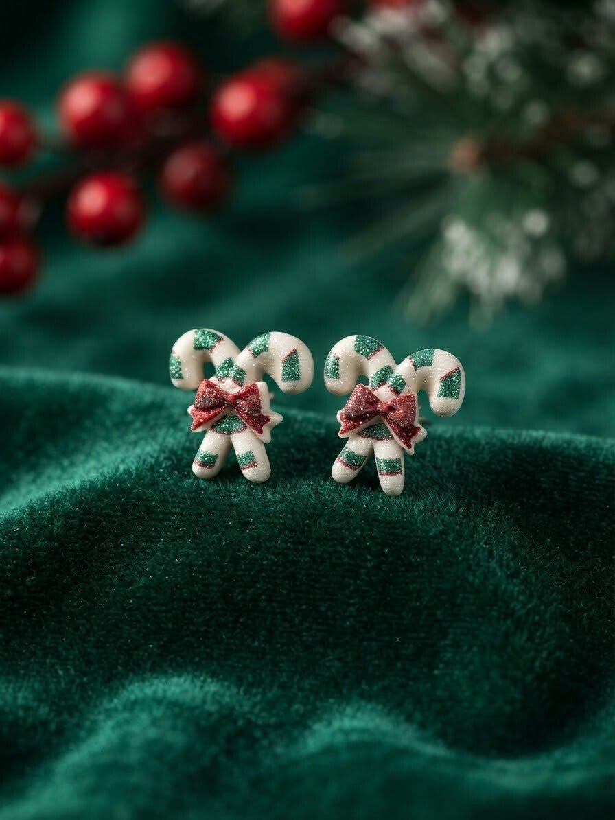 Boucles d'Oreilles Canne de Noël
