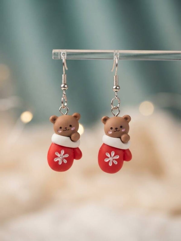 Boucles d'Oreilles Ourson de Noël