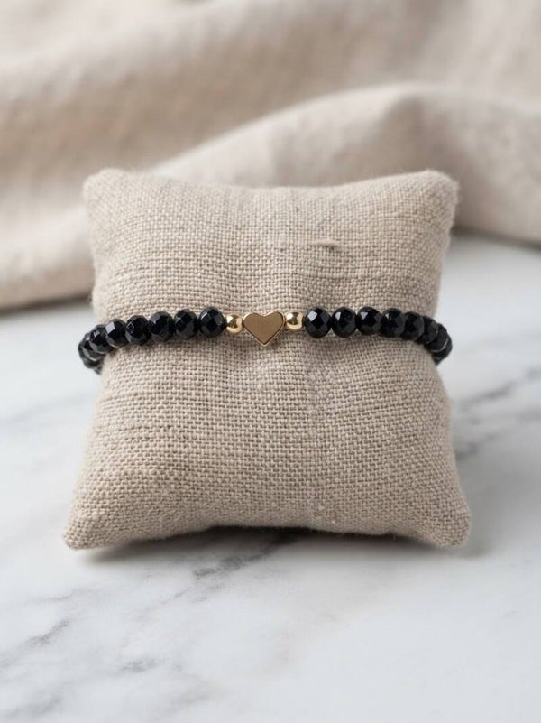 Bracelet Perle Noir Cœur Or
