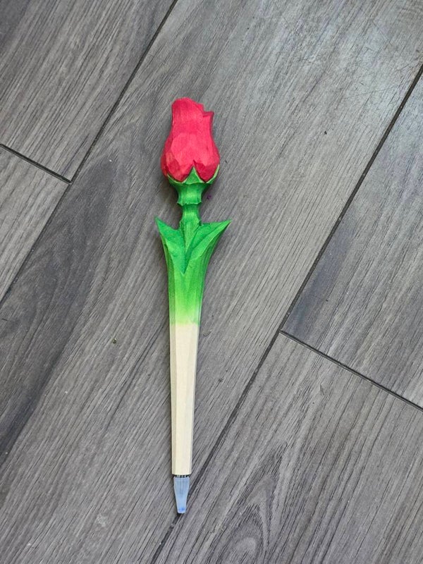 Wooden red rose ink pen