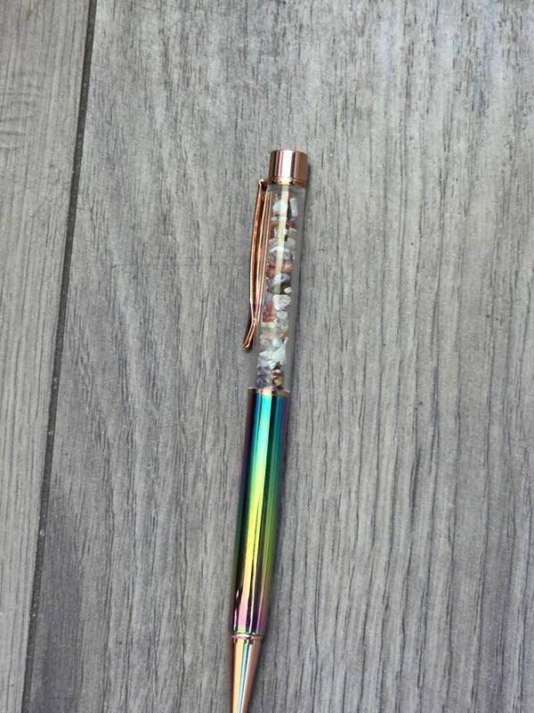 Colorful mixed gem stones ink pen