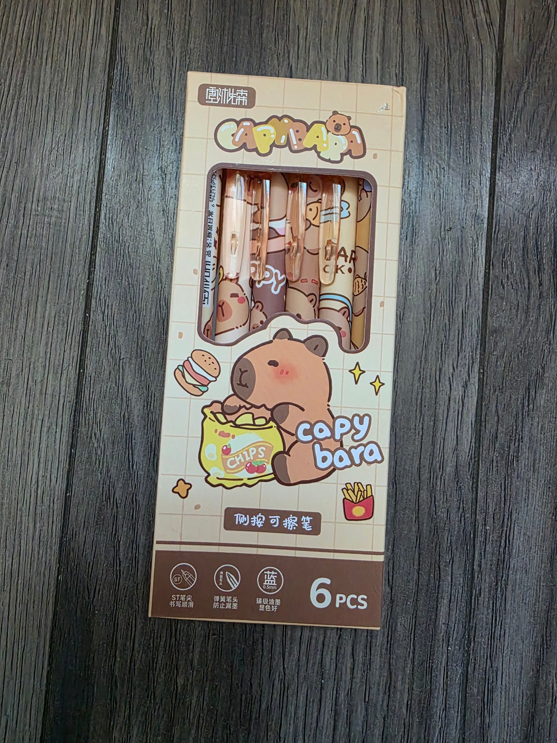 6 piece Capybara cartoon ink pens