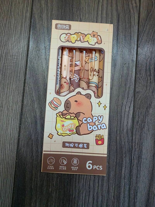 6 piece Capybara cartoon ink pens