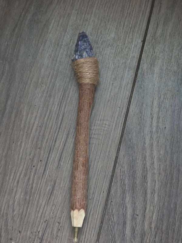 Vintage wood blue crystal ink pen