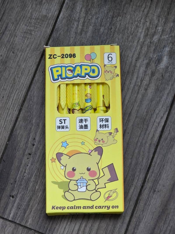 6 piece yellow Picapo  ink pens