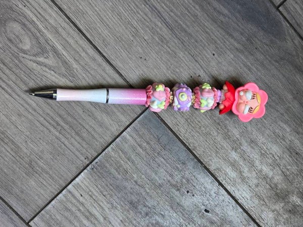 Pink bonnet beaded ink pen