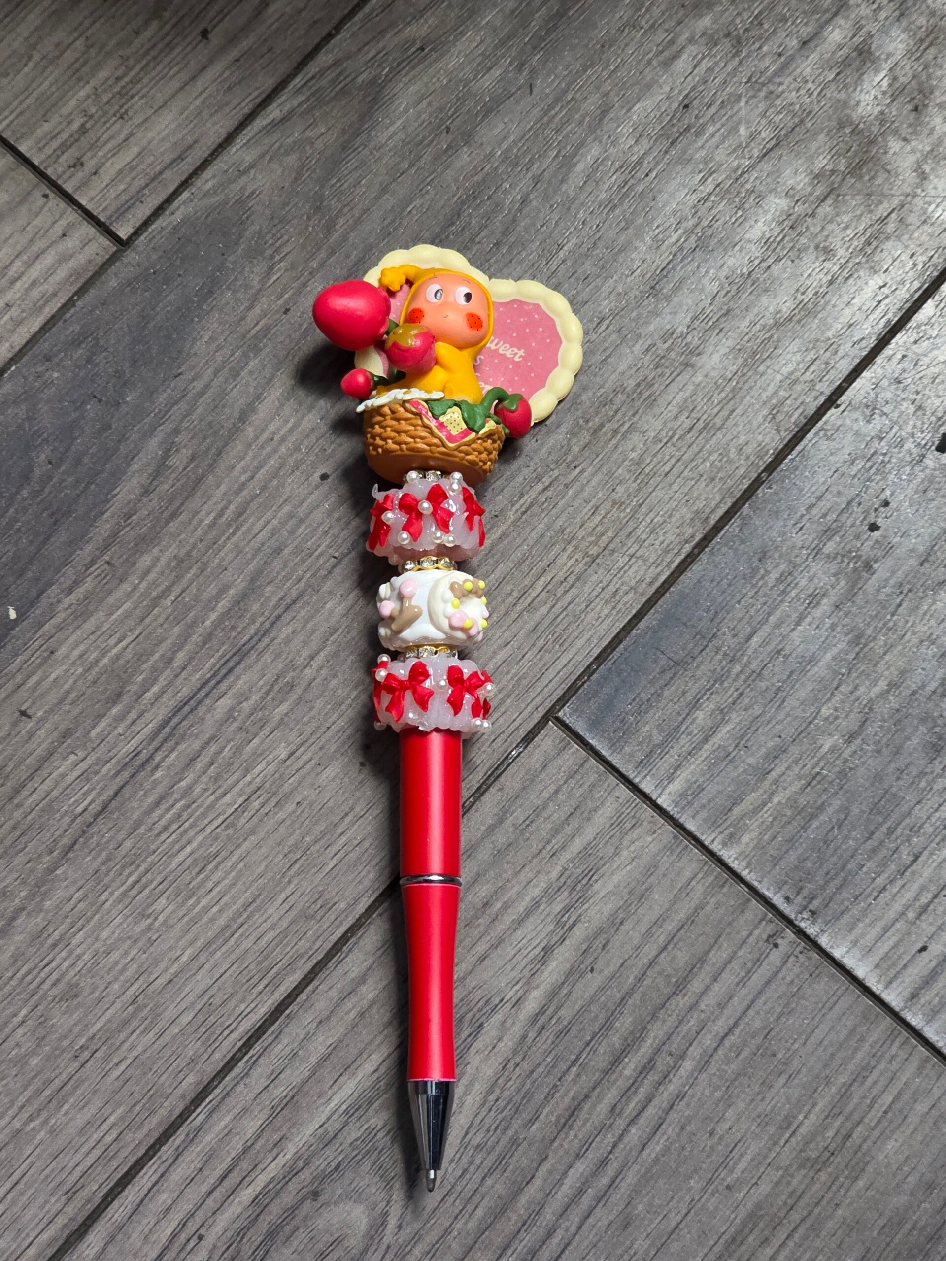 Strawberry Valentine beaded ink pen