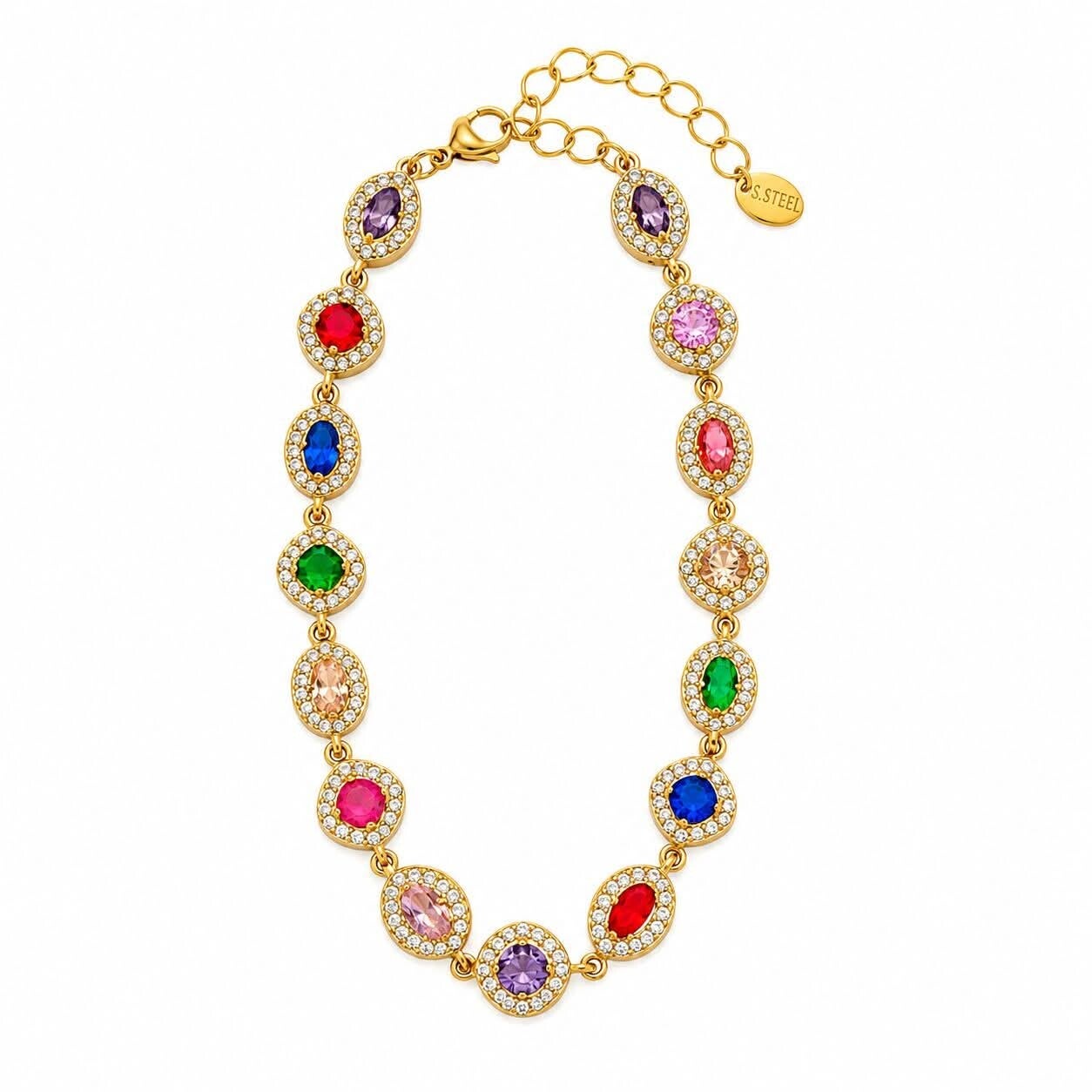 Bracelet Luxe Multicore Doré et Cristaux Brillants