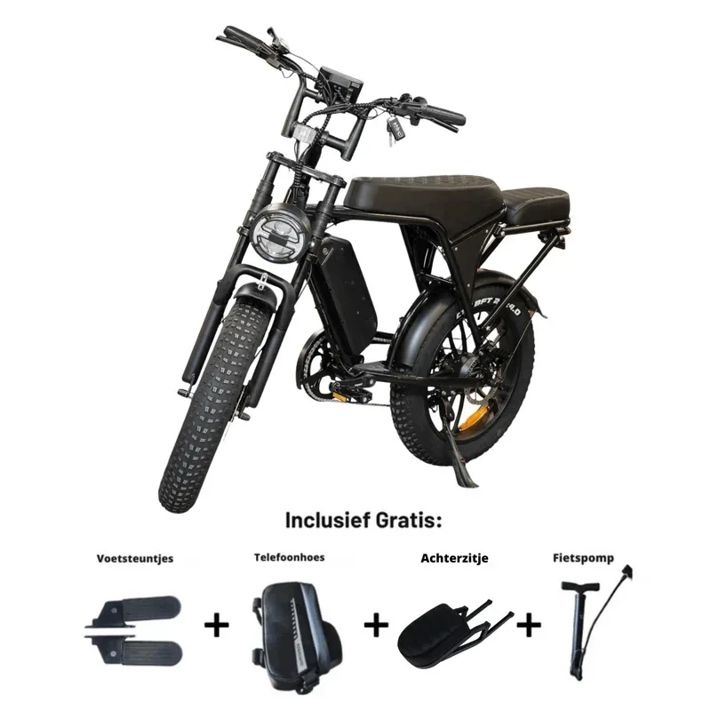 Ouxi V8 Special Edition 2026 nieuwste model , Zwart, inclusief alarm, achterzitje, voetsteuntjes, Spiegel, voorrekje en pomp