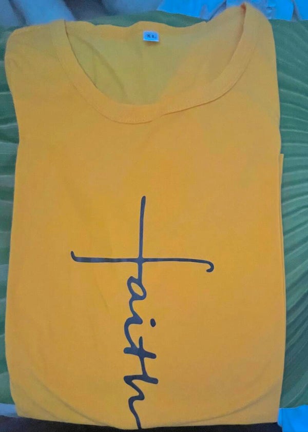 Beautiful female t- shirt with faith inscription