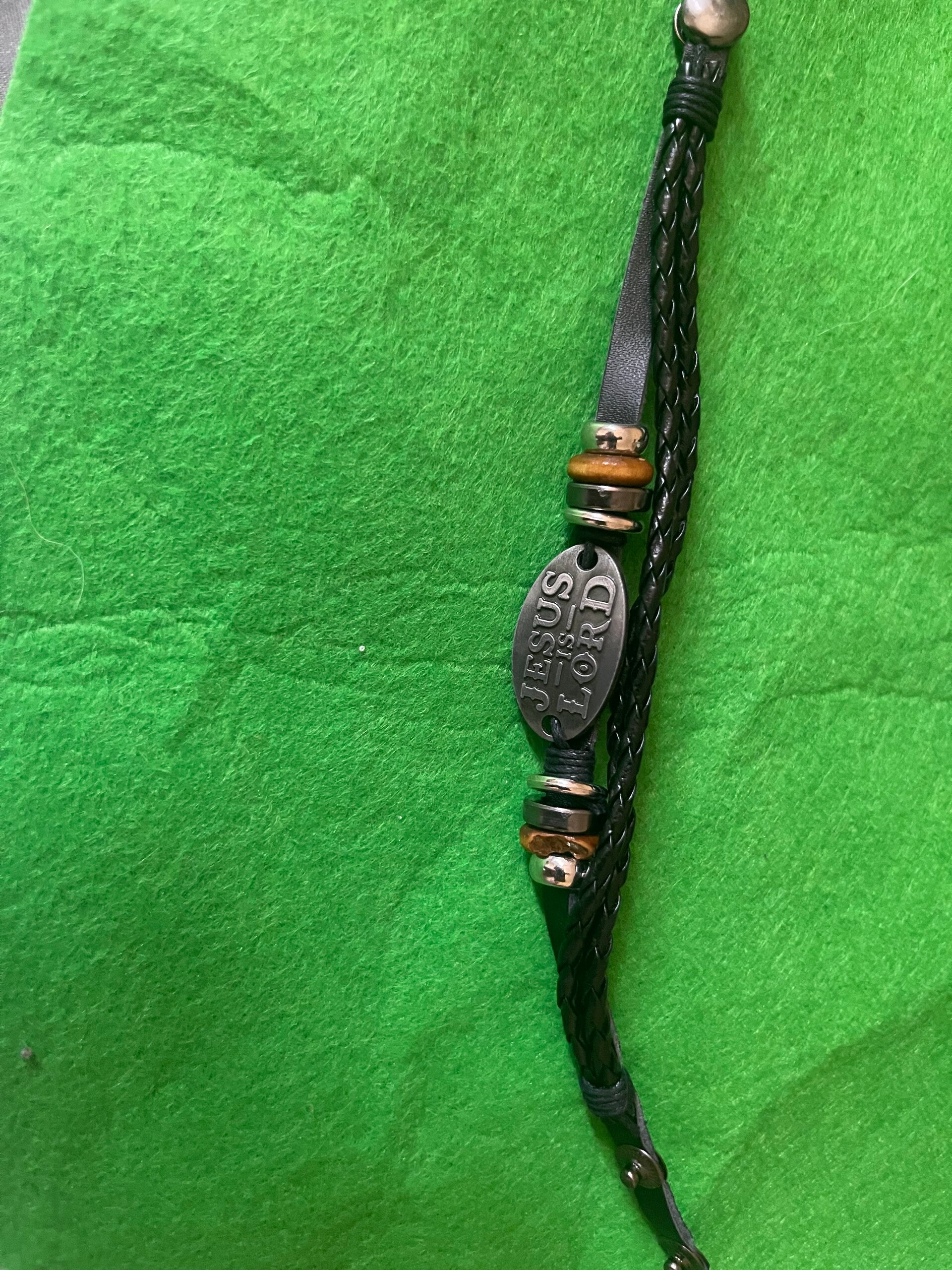 Medium black, Jesus is Lord braided fashion bracelet female or male