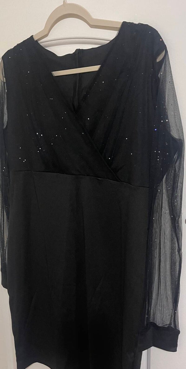 Black XL shimmering sheer long sleeves dress.