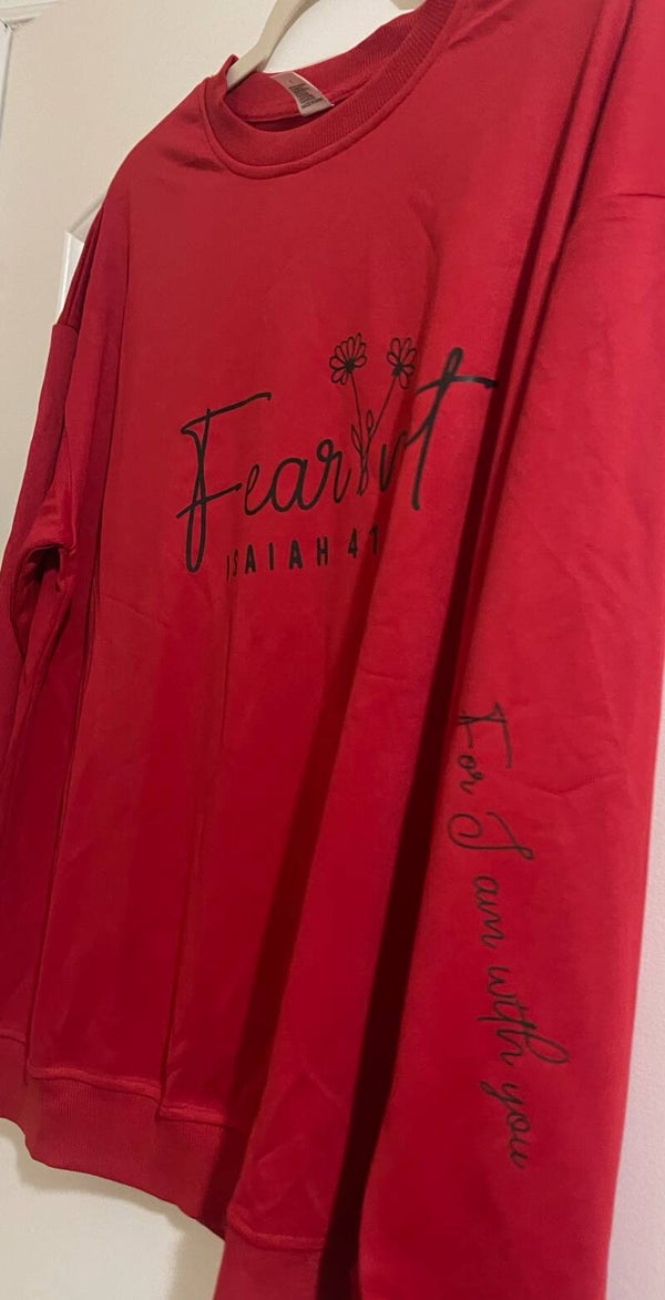 Large red female long sleeve sweat shirt with Scripture