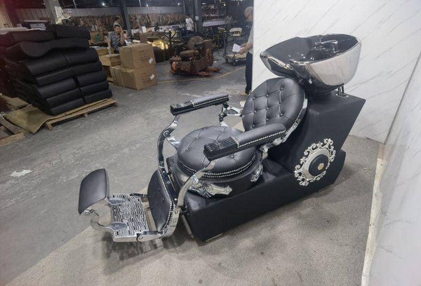 Kapper wasbak stoel zwart zilver