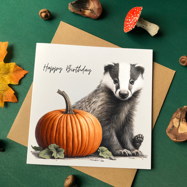 Badger Pumpkin Birthday Card