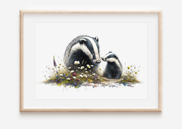 Badger and cub Print