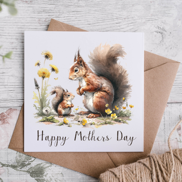Red Squirrel Mothers Day card