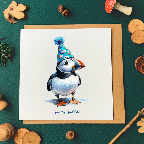 Party Puffin Birthday Card