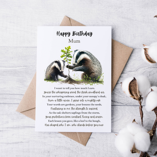 Birthday Mum Badger Poem Card