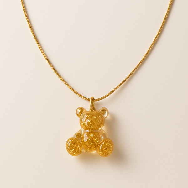 « Tendre Trésor » – Collier Nounours Feuilles d’Or