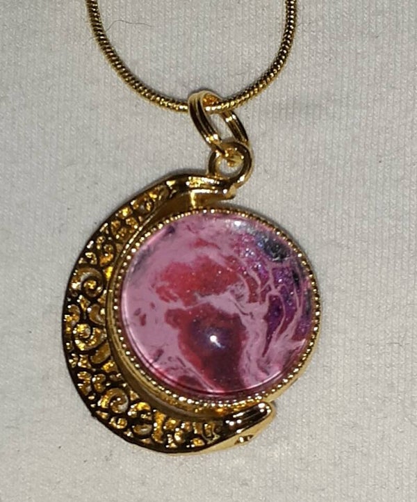 Small gold double sided moon necklace