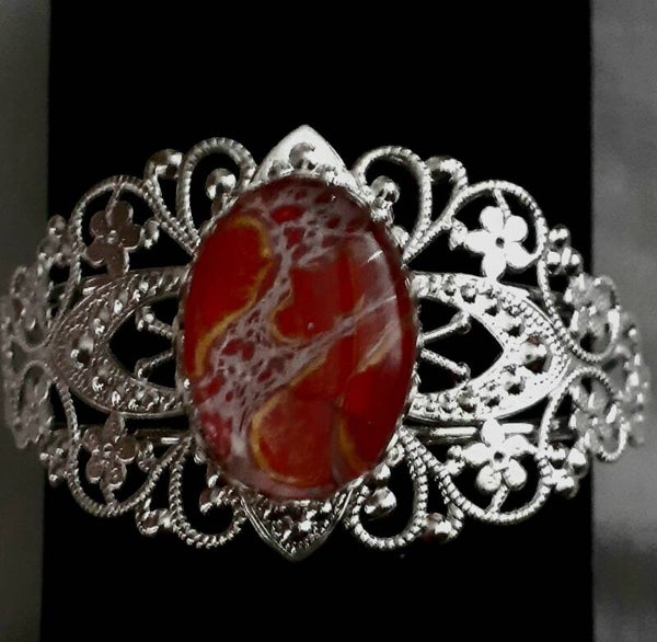 Large silver fancy cuff bracelet