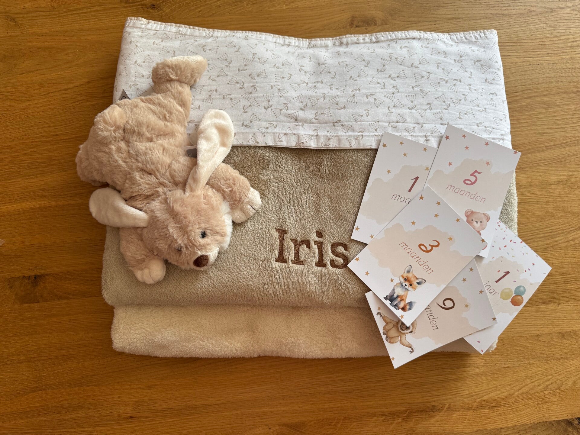 Kraamcadeau - Deken & knuffel (+ mijlpaalkaarten)