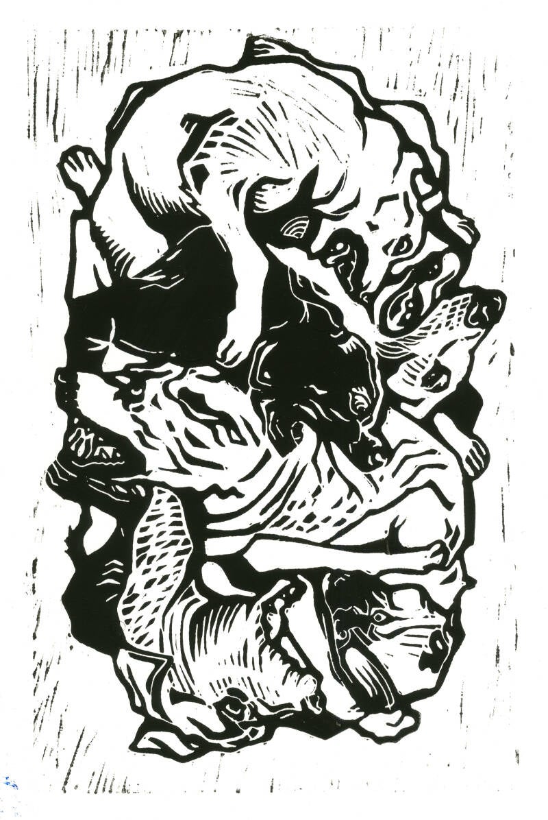 Dog-eat-dog / Linoprint