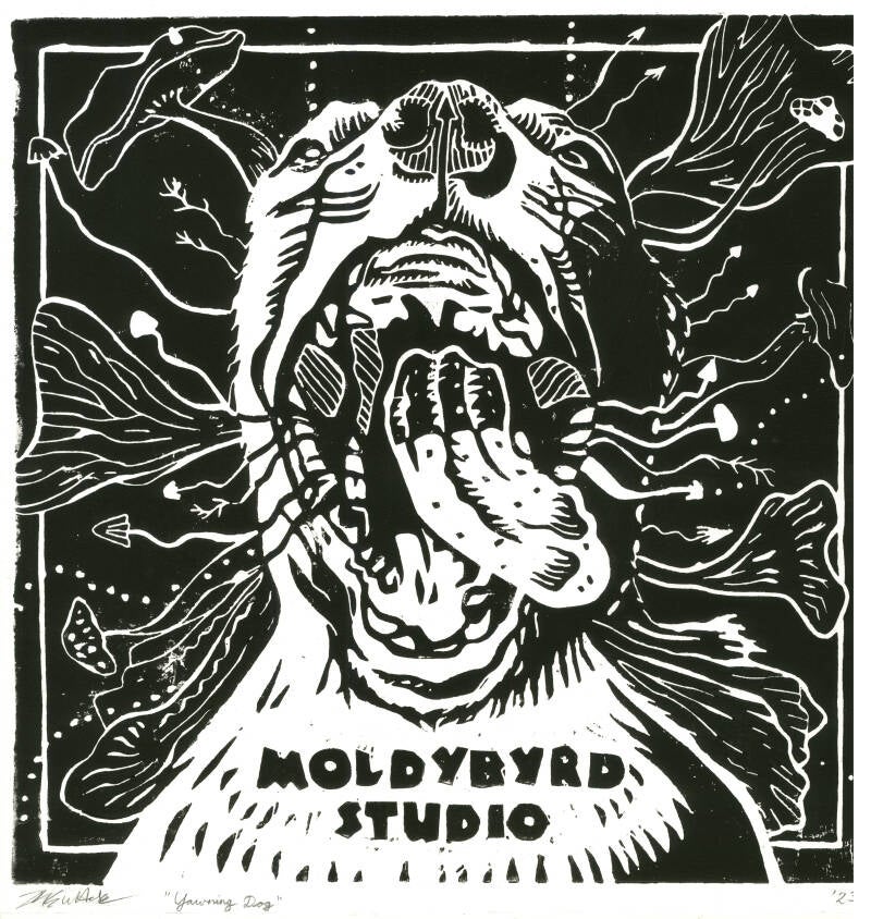 Yawning Dog / Linoprint