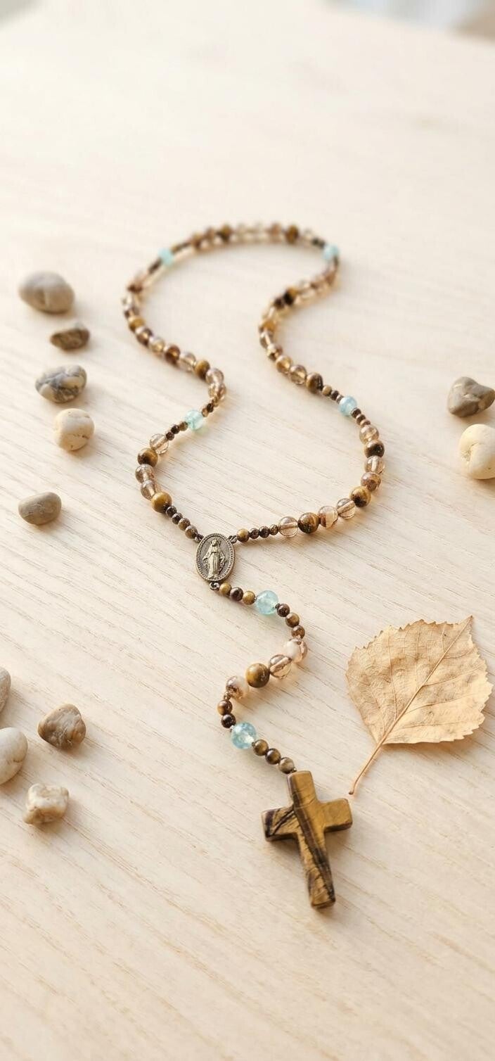 Chapelet Oeil du Tigre et Turquoise