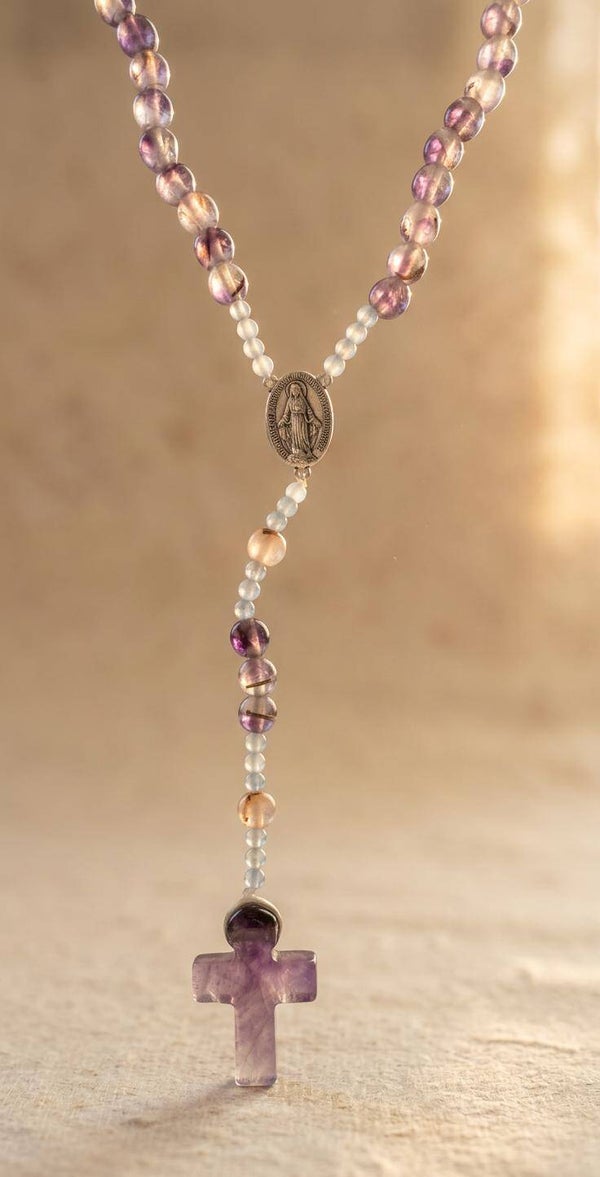 Chapelet Améthyste, Quartz Rose et Aigue Marine