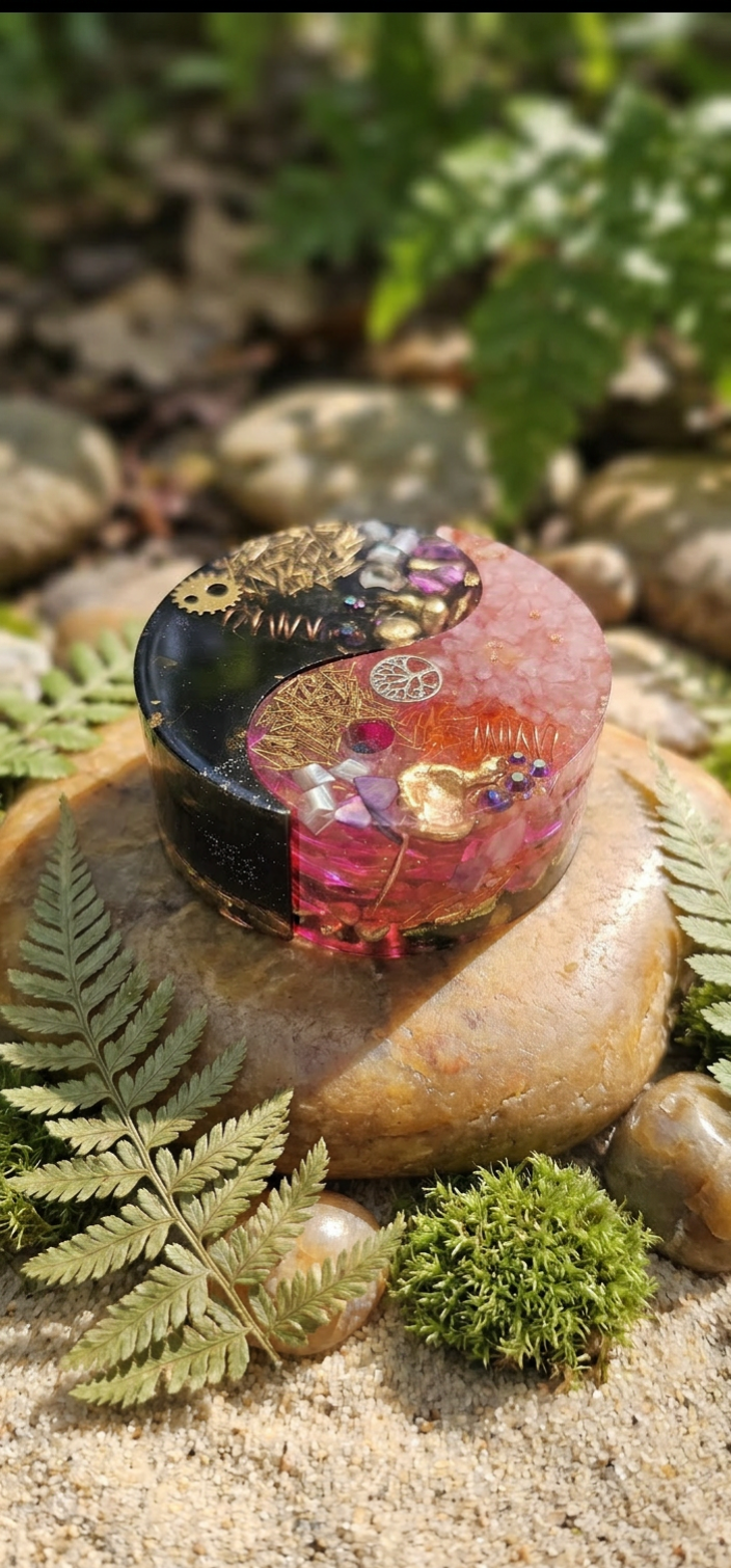 Yin Yang en Tourmaline Noire et Quartz Rose