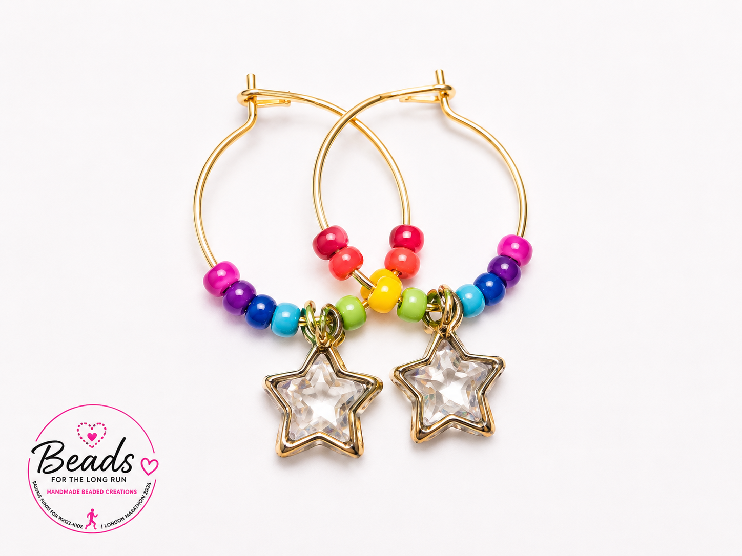 Rainbow star charm hoop earings