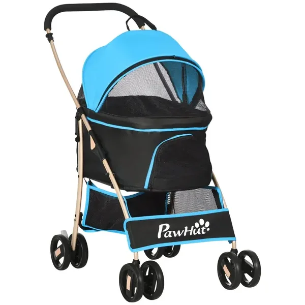 Passeggino per Cani Convertibile in Trasportino 82x49,5x98 cm in Acciaio e Poliestere Azzurro e Nero
