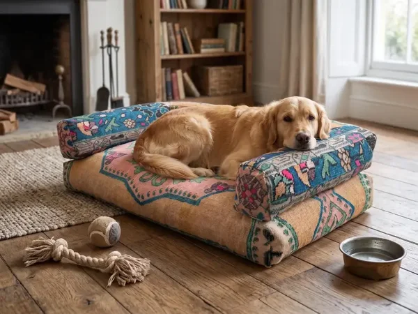 Cuccia per cani con stampa Kilim turchese / Divano per animali domestici in velluto floreale / Divano reversibile per cani fatto a mano / Cuscino per cani boho / Cuccia per animali domestici colorata turca
