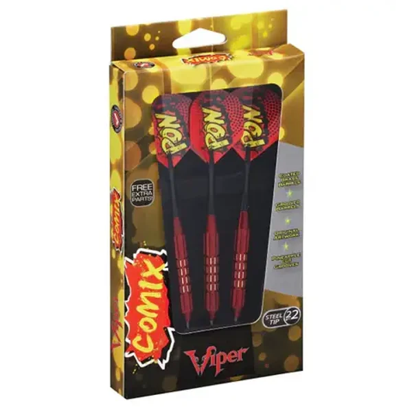 Viper Comix Darts - Embout en acier - Alliage revêtu - Rainures taillées - inc Extras - Rouge