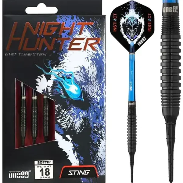 Fléchettes One80 Night Hunter - Pointe souple - Noires - 16gr