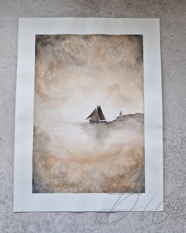 Aquarel botter met skyline van Urk